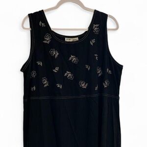 Koret Black Tank Top with Contrast Floral Embroidery